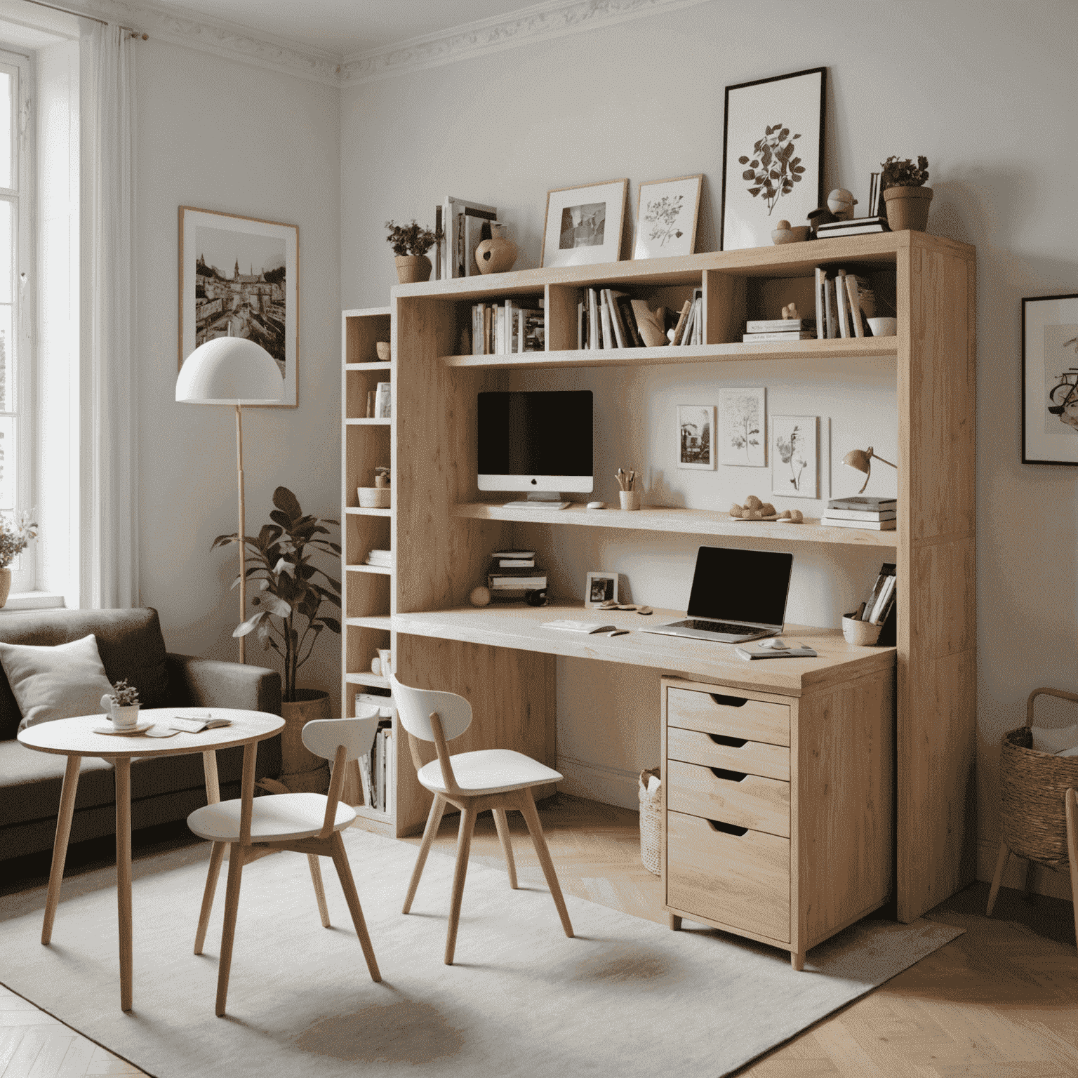 Meuble polyvalent servant de bureau et d'espace de jeu dans un petit appartement français