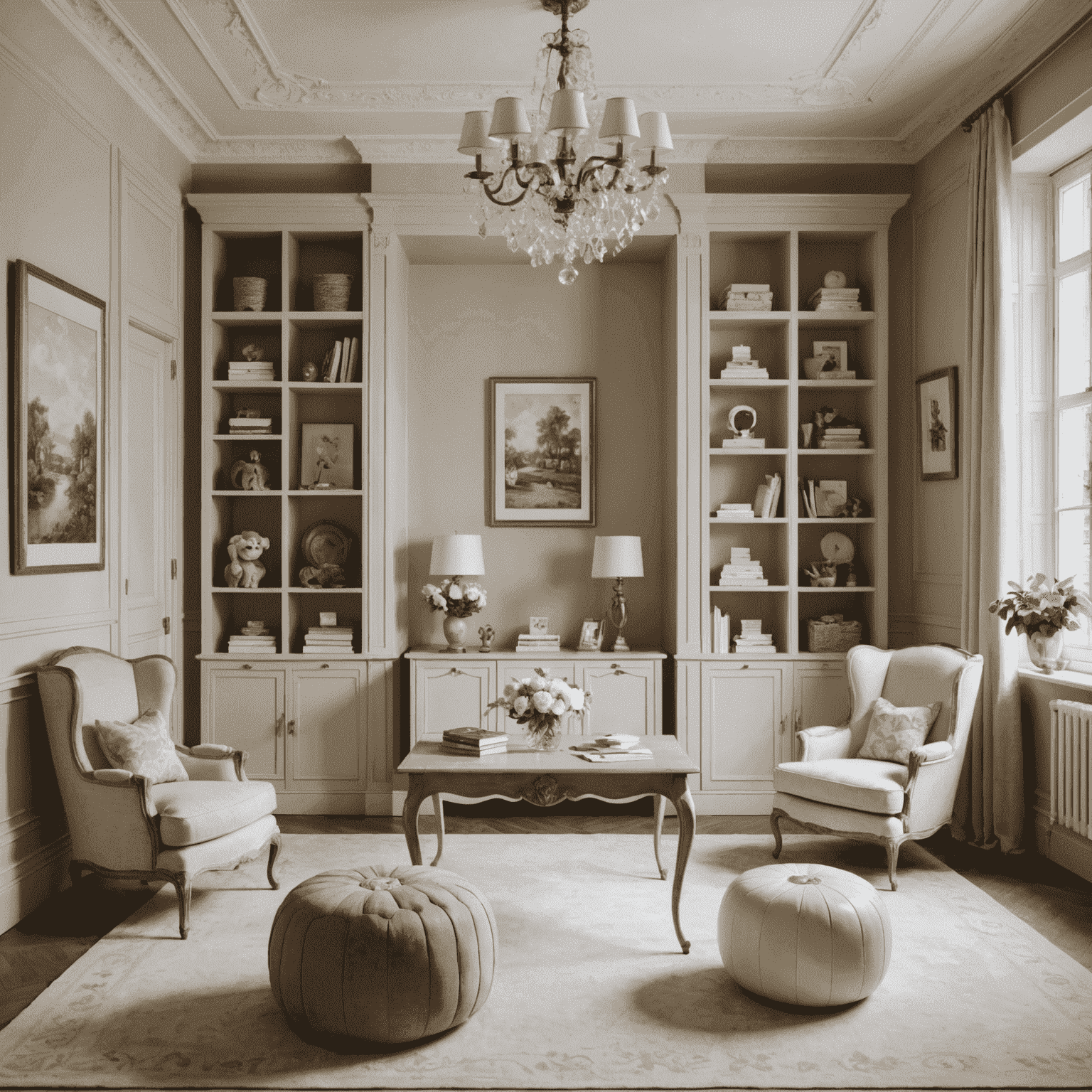 Intérieur de bureau-salle de jeux avec décoration française élégante et touches ludiques